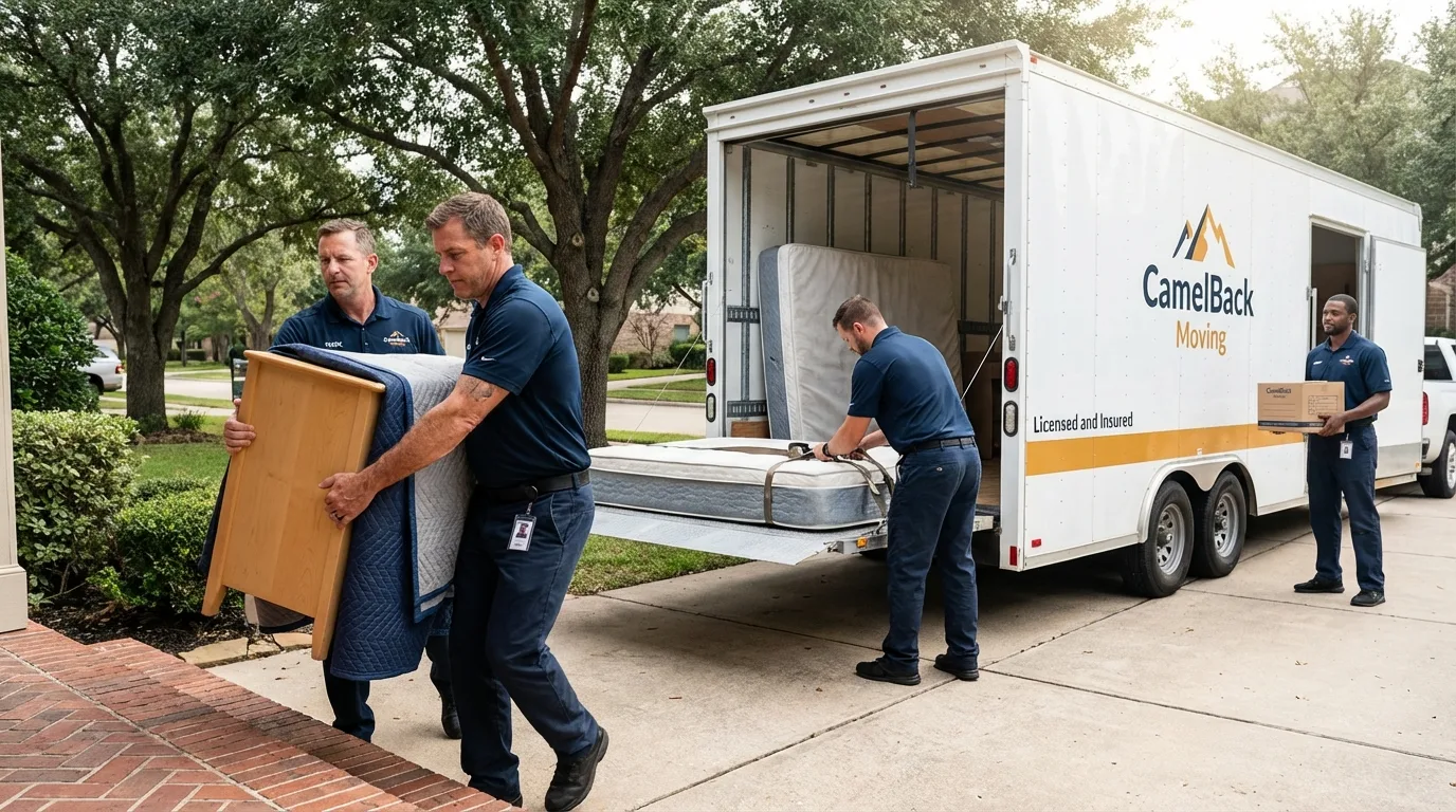 Crew loading residential truck for cross-state move from Algona, IA