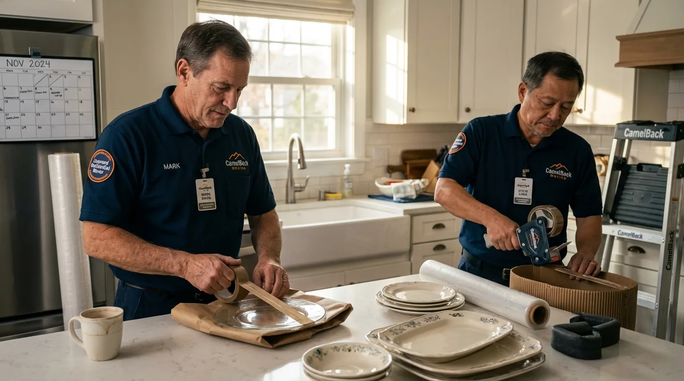 Professional crew packing kitchen dishware in Algona, IA